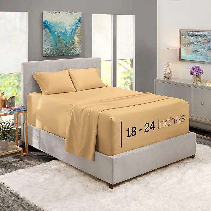 Trendy Nestl Microfiber Bed Linen Set – California King Extra Deep Pocket 4 Piece Camel Gold Fine