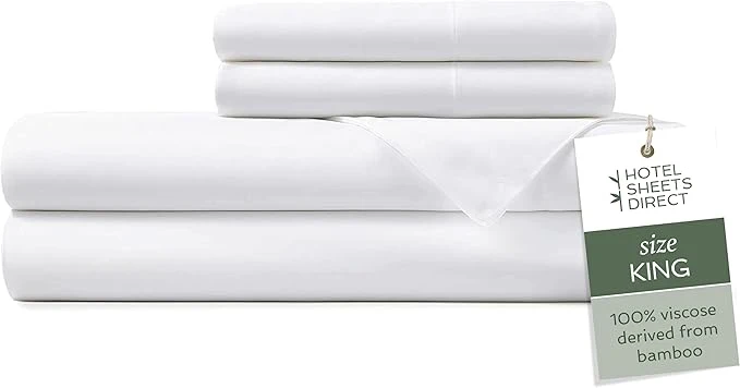Artisan Hotel Sheets Direct 4 Piece Bed Sheet Set King Size Viscose Derived from Bamboo Sheets Set with 2 Pillowcases Cooling amp Breathable Luxury Bedding Moisture-Wicking amp Silky Soft Texture White Premium