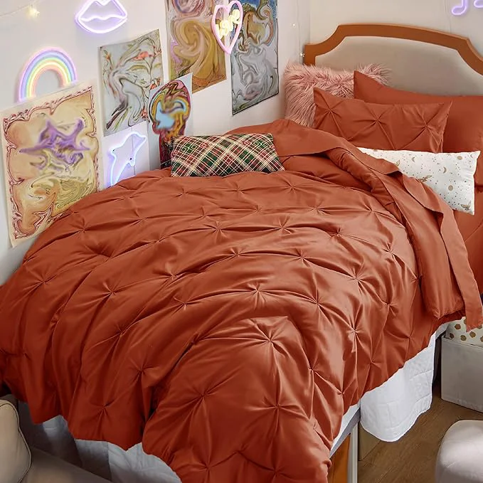 Consistent Bedsure Twin Comforter Sets – 5 Pieces Pintuck Bedding Sets Twin Size Pinch Pleat Burnt Orange Bed in a Bag Twin with Comforter Sheets Pillowcase amp Sham Dependable
