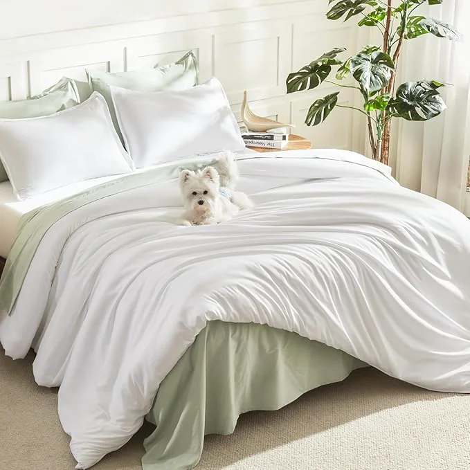 Proven Litanika White Comforters Oversized Queen Size 3 Pieces Lightweight Solid Bedding Comforter Set All Season Fluffy Bed Set 98x98In Comforter amp 2 Pillowcases Natural