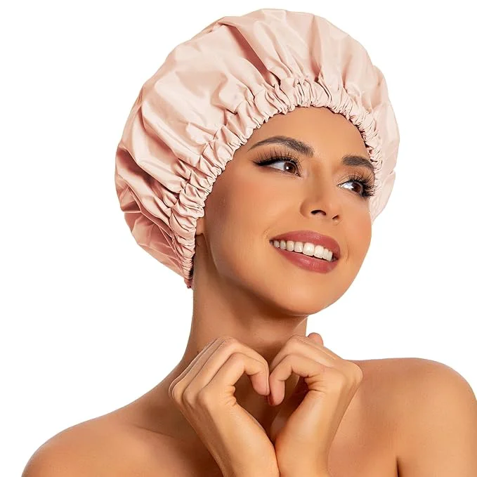 Fashionable Reusable Shower Cap for Women Large Waterproof Shower Bonnet Washable Elastic Casual