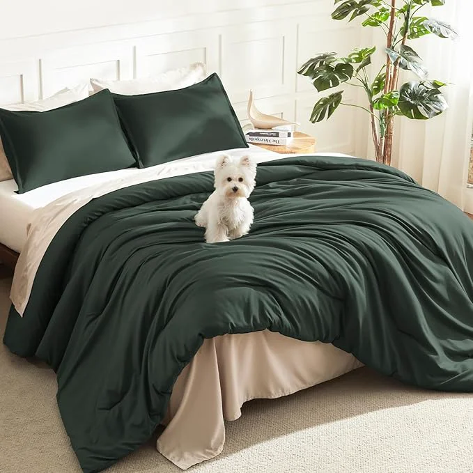 Consistent Litanika Forest Green Comforters Oversized Queen Size 3 Pieces Lightweight Solid Bedding Comforter Set All Season Fluffy Bed Set 98x98In Comforter amp 2 Pillowcases Relaxed