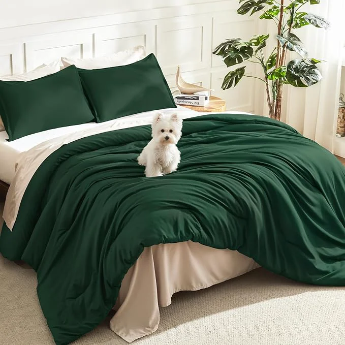 Sophisticated Litanika Dark Emerald Green Full Comforter Set 3 Pieces Solid Forest Bedding Set All Season Fluffy Bed Set 79x90In Comforter amp 2 Pillowcases Practical
