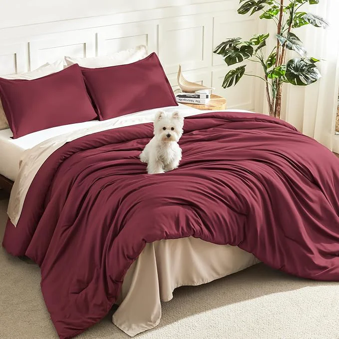 Practical Litanika Burgundy Red Comforter Set Twin Twin XL Size 2 Pieces Lightweight Solid Bedding Comforter Set All Season Fluffy Bed Set 66x90In Comforter amp 1 Pillowcase Prestigious