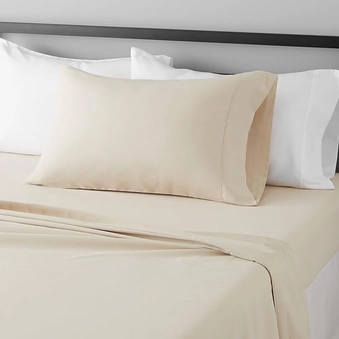 Genuine Amazon Basics Lightweight Super Soft Easy Care Comfortable Breathable Brushed Microfiber 3-Piece Bed Sheet Set with 14-Inch Deep Pockets Wrinkle Resistant Twin XL Beige Solid