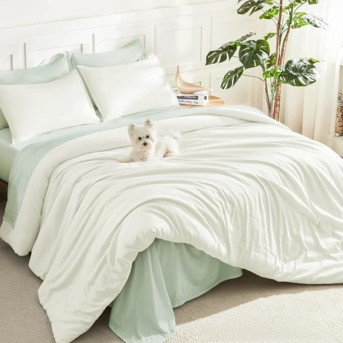 Specialty Litanika Ivory Comforter Set Queen Size 3 Pieces Lightweight Solid Bedding Comforter Set All Season Fluffy Bed Set 90x90In Comforter amp 2 Pillowcases Casual