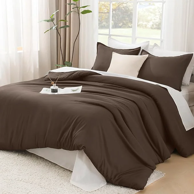 Specialty Litanika Comforters Full Size Chocolate 3 Pieces Lightweight Solid Bedding Set amp Collections All Season Fluffy Bed Set 79×90 Inches Comforter amp 2 Pillowcases Versatile