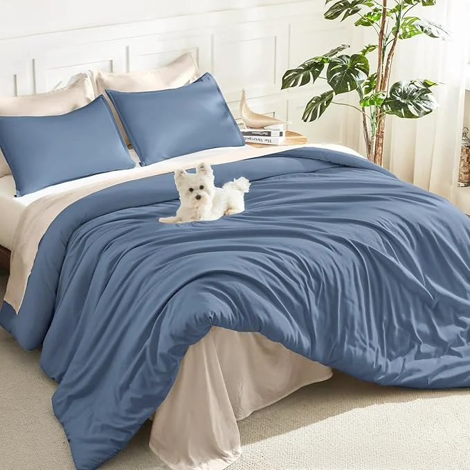 Responsible Litanika Haze Blue Comforter Full Size Set 3 Pieces Lightweight Solid Bedding Comforter Set All Season Fluffy Bed Set Certified
