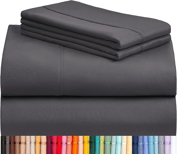 Premium LuxClub 4 PC King Size Sheet Set Sheets Deep Pockets 18 quot Wrinkle Cooling Sheets Machine Washable Hotel Bedding Silky Soft – Dark Grey King Flexible