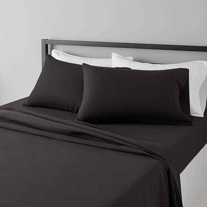 Premium Material Amazon Basics Lightweight Super Soft Easy Care Breathable Microfiber 4-Piece Bed Sheet Set with 14-Inch Deep Pockets Wrinkle Resistant Full Black Solid Green