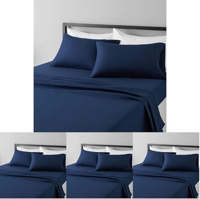 Certified Amazon Basics Lightweight Super Soft Easy Care Breathable Microfiber 4 Piece Bed Sheets Set with 14-Inch Deep Pockets Full Navy Blue Solid Pack of 4 Functional
