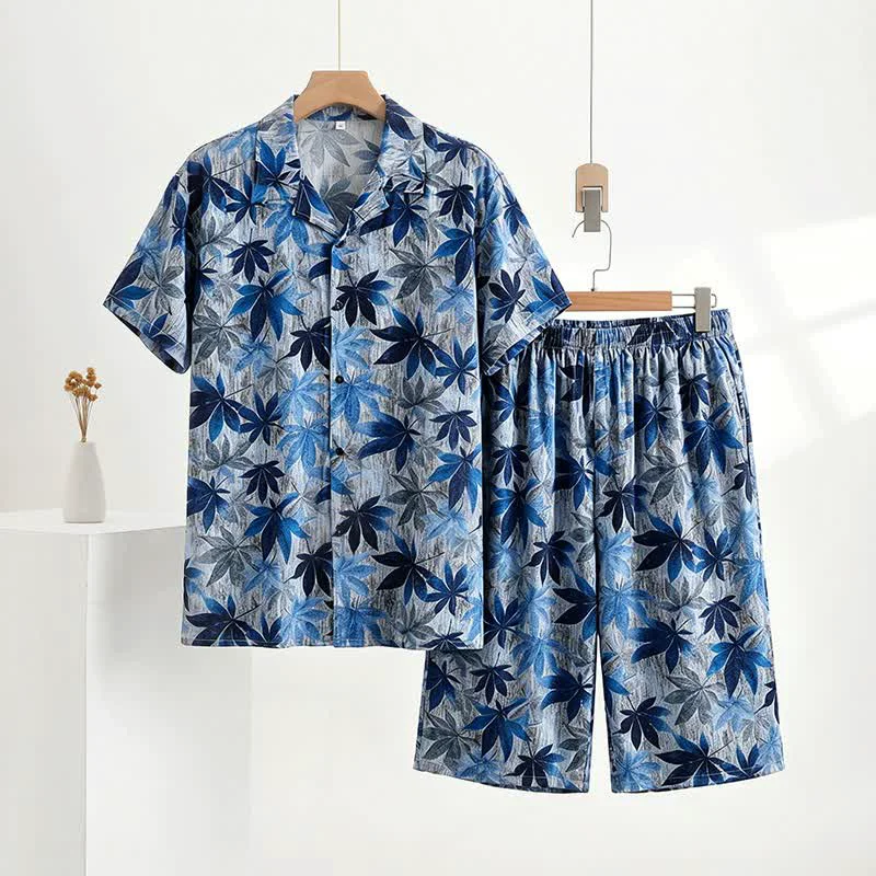 Quality Ownkoti Unisex Blue Leaf Print Pajama Set Specialty