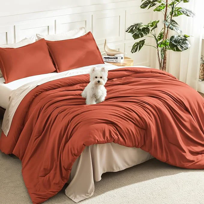 Authentic Litanika Boho Comforter Full Size Set Burnt Orange 3 Pieces Fall Solid Terracotta Lightweight Bedding Comforter Set Rust Fluffy Winter Quilted Blanket Set 79x90In Comforter amp 2 Pillowcases Practical