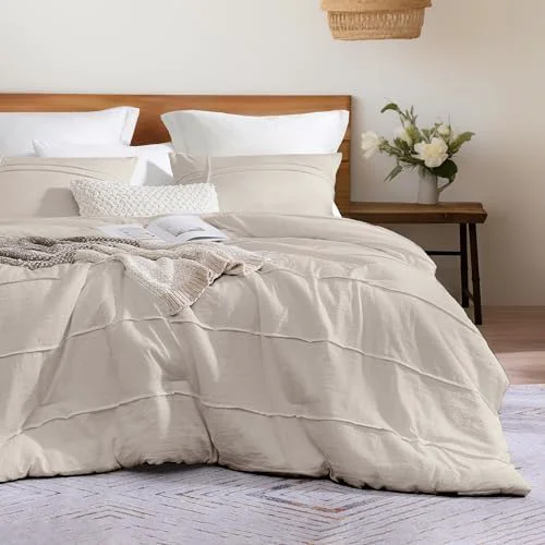 Refined Beige Boho Twin XL Comforter Set 2 Piece Pinch Pleat Boho Bedding Sets Dorm Twin XL Comforter for College Girls Boys Beige 66 quot 90 quot Fashionable