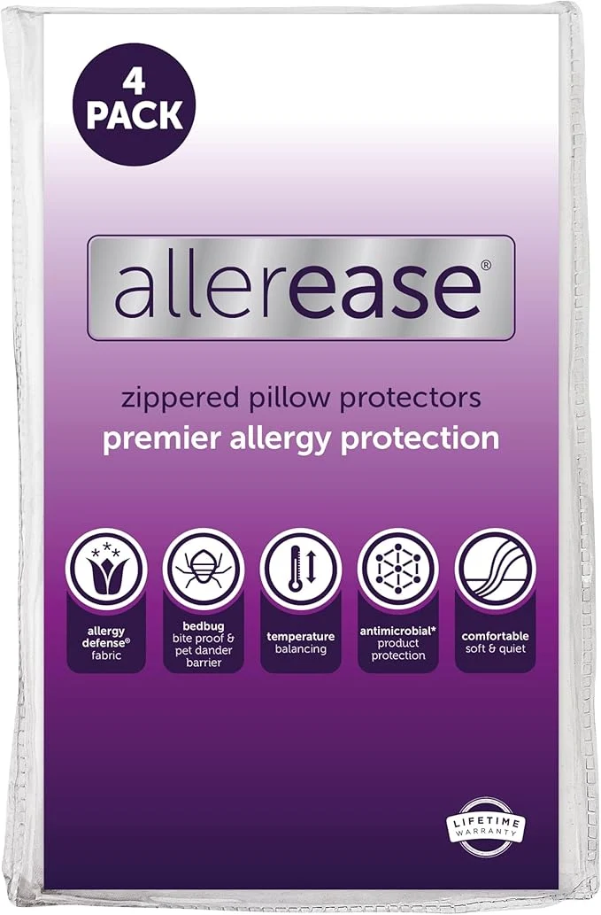 Exceptional Set of 4 King AllerEase Pillow Protectors – Temperature Balancing Allergist – Premium Breathable Zippered Protectors Convenient