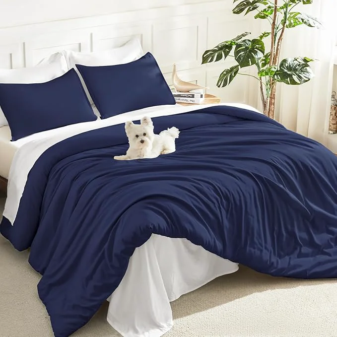 Proven Litanika Navy Blue Comforter Set Full Size 3 Pieces Boys Men Lightweight Solid Bedding Comforter Set All Season Fluffy Down Bed Set 79x90In Comforter amp 2 Pillowcases Healthy