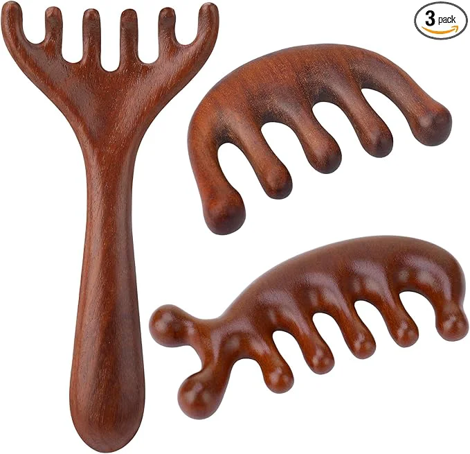 Advanced ProSuites 3 Pcs Wooden Head Scalp Massager Comb Head Massage Tool Smooth
