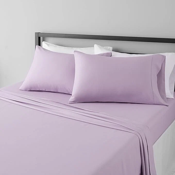 Amazon Basics Lightweight Breathable Ultra-Soft Wrinkle- Microfiber 4-Piece Bed Sheet Set with 14-Inch Deep Pockets Full Frosted Lavender Solid Unique