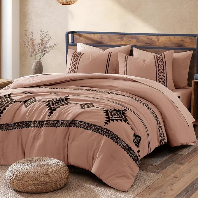 Luxury MaiRêve Embroidery Comforter Set Boho Farmhouse Western Bedding Set All Season Bed in A Bag Comforter Set with Sheets Pillowcases amp Shams Dusty Pink Full 7 Pieces Original Design