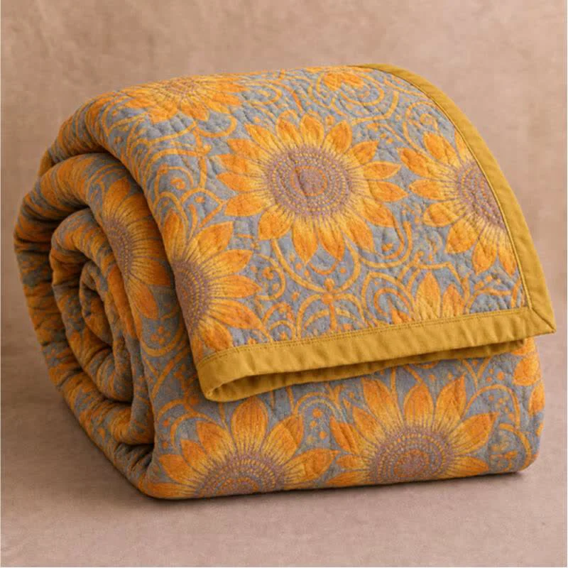 Genuine Ownkoti Boho Sunflower 3-Layer Muslin Cotton Quilt Crafted