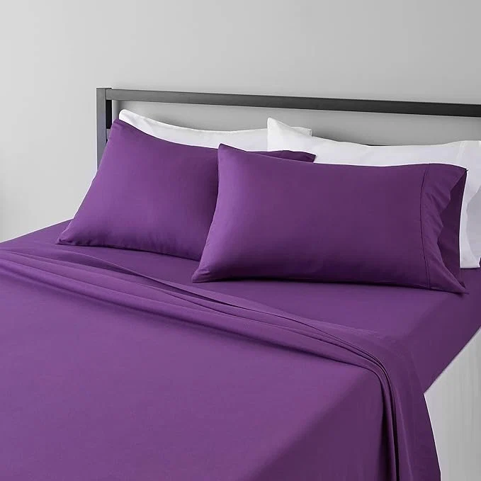 Fashionable Amazon Basics Breathable Ultra-Soft Microfiber 4 Piece Bed Sheet Set with 14-Inch Deep Pockets Wrinkle Resistant Full Plum Solid Dependable