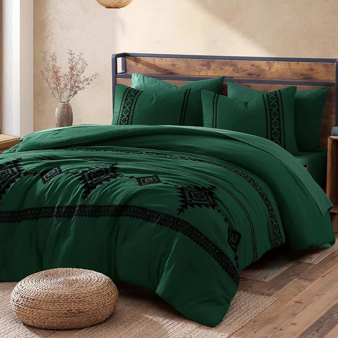 Expertly Made MaiRêve Embroidery Comforter Set Boho Farmhouse Western Bedding Set All Season Bed in A Bag Comforter Set with Sheets Pillowcases amp Shams Emerald Green King 7 Pieces Stylish