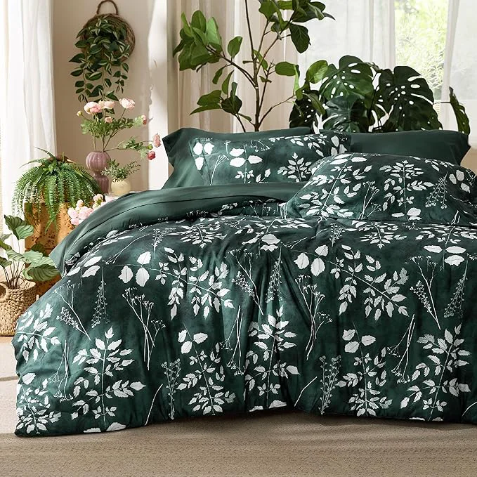 Bedsure Queen Comforter Set – 7 Pieces Floral Forest Green Soft Bedding Sets Queen Bed in a Bag with Botanical Flowers Comforter Sheets Pillowcases amp Shams Sophisticated