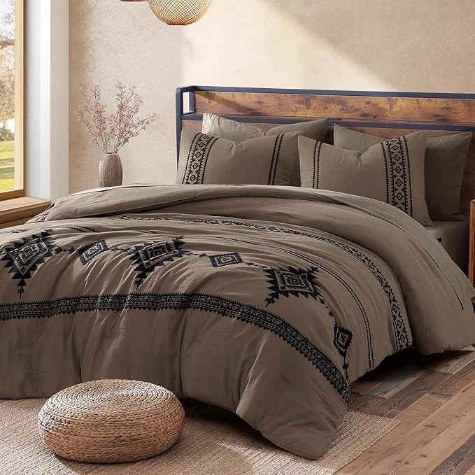 Lightweight MaiRêve Embroidery Queen Size Comforter Set Taupe Grey Boho Farmhouse Western Bedding Set 7 Pieces All Season Bed in A Bag Comforter Set with Sheets Pillowcases amp Shams Premium Material