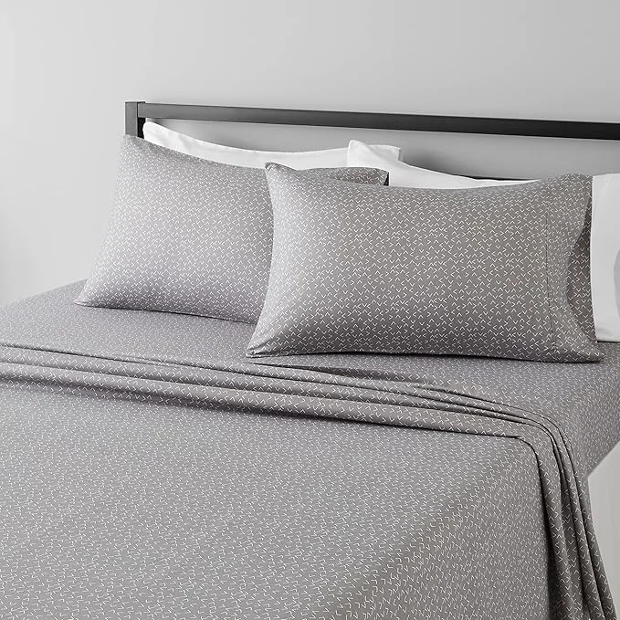Contemporary Amazon Basics Lightweight Breathable Wrinkle Resistant Brushed Microfiber 4 Piece Bed Sheet Set with 14-Inch Deep Pockets King Grey Arrows Printed Luxury