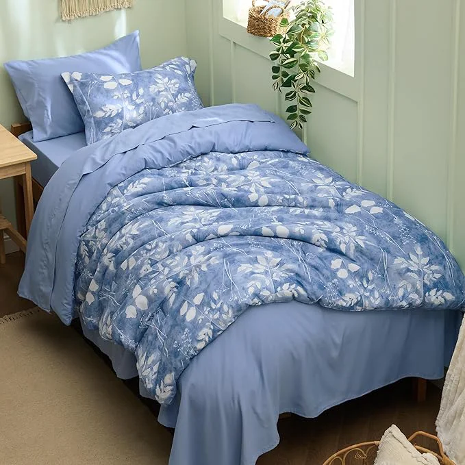 Authentic Bedsure Blue Twin XL Comforter Set – 5 Pieces Floral Bedding Sets Twin XL Bed in a Bag with Reversible Botanical Flowers Comforter Sheets Pillowcase amp Sham Dependable