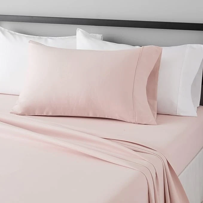 Specialty Amazon Basics Lightweight Breathable Wrinkle Resistant Brushed Microfiber 3 Piece Bed Sheet Set with 14-Inch Deep Pockets Twin Blush Pink Solid Secure