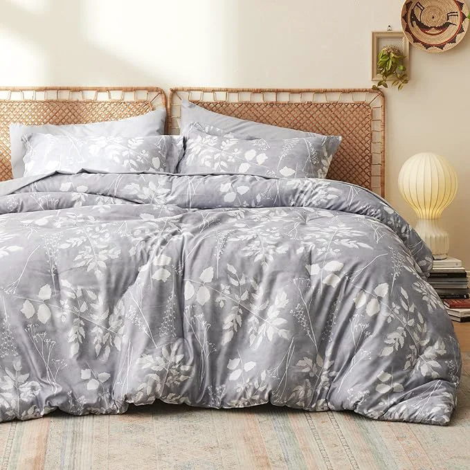 High-Grade Bedsure King Size Comforter Set – 7 Pieces Floral Grey Soft Bedding Sets King Bed in a Bag with Botanical Flowers Comforter Sheets Pillowcases amp Shams Functional
