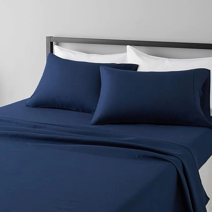 Safe Amazon Basics Lightweight Super Soft Easy Care Breathable Microfiber 4 Piece Bed Sheets Set with 14-Inch Deep Pockets Full Navy Blue Solid High-Grade