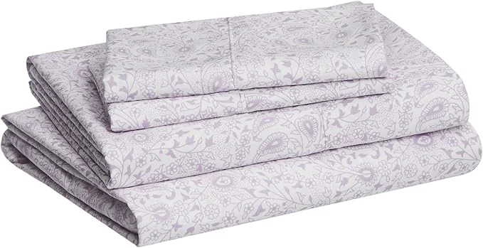 Green Amazon Basics Lightweight Super Soft Easy Care Microfiber Bed Sheet Set with 14 quot Deep Pockets – King Lavender Paisley Professional