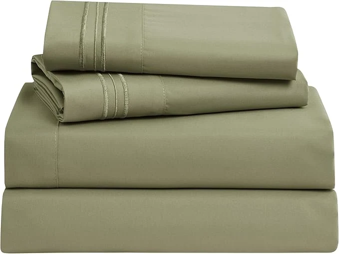 Reusable Clara Clark Bed Sheets Premier 1800 Series 4 Piece Bed Sheet Set Deep Pocket Wrinkle Fade Stain Resistant Luxury Soft Bedding Sheets amp Pillowcases Twin-XL Sage Green Selected