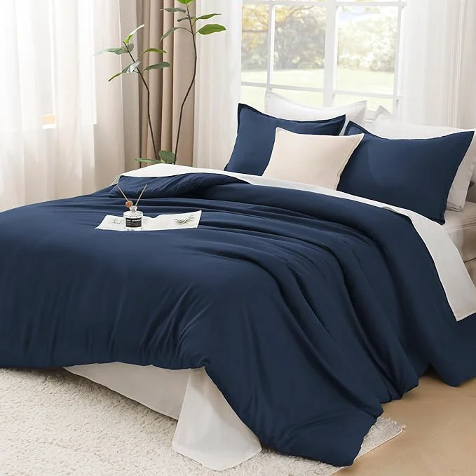 Efficient Litanika Navy Blue Comforters Oversized King Size 3 Pieces Lightweight Solid Bedding Comforter Set All Season Fluffy Bed Set 120x98In Comforter amp 2 Pillowcases High-Performance