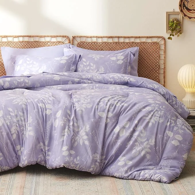 Durable Bedsure Full Size Comforter Set – 7 Pieces Floral Lavender Soft Bedding Sets Full Bed in a Bag with Botanical Flowers Comforter Sheets Pillowcases amp Shams Recyclable