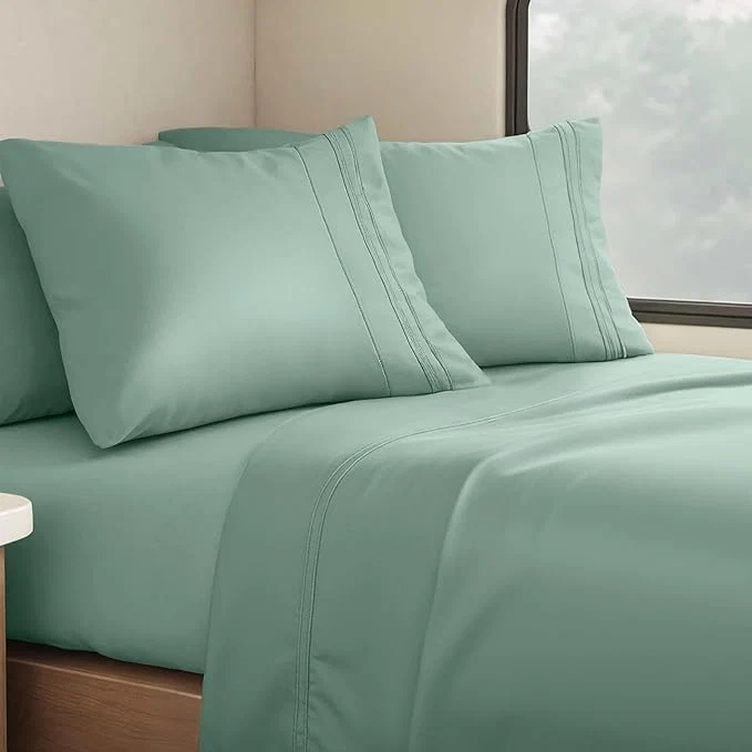 Trendy Clara Clark Bed Sheets Premier 1800 Series 4 Piece RV Queen Sheet Set Luxury Soft Sheets for RV Bunks Short Queen – Ice Green Eco-Friendly