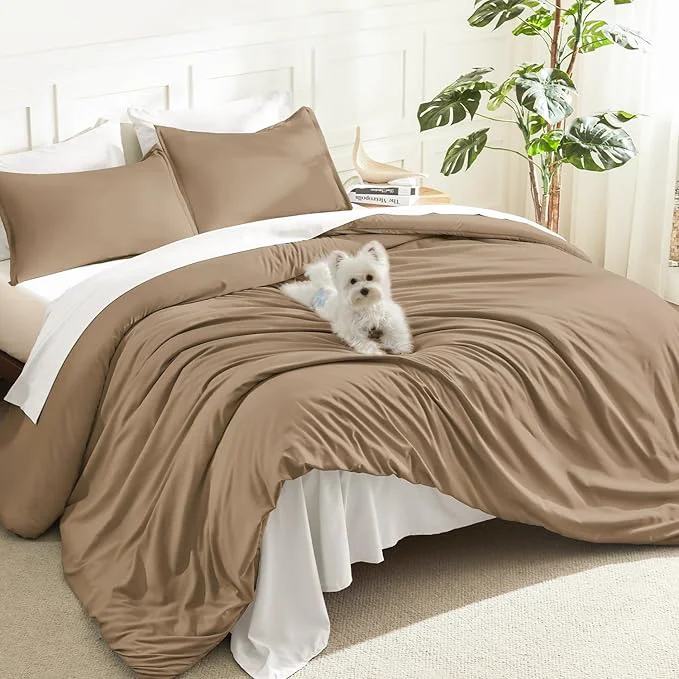 Exclusive Litanika Taupe Comforter Set King Size 3 Pieces Solid Bedding Comforter Set All Season Fluffy Bed Set 104x90In Comforter amp 2 Pillowcases Carefully Designed