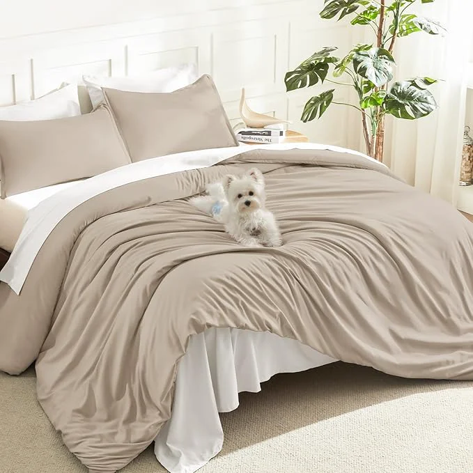 Soft Litanika Khaki Comforter Set King Size 3 Pieces Solid Bedding Comforter Set All Season Down Bed Set 104x90In Comforter amp 2 Pillowcases Optimized