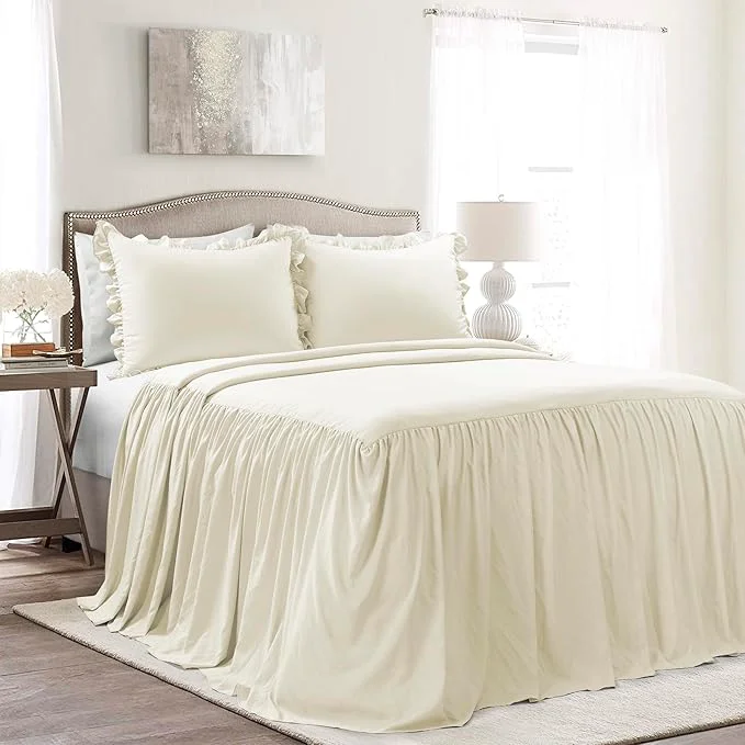 Healthy Lush Decor Ruffle Skirt Bedspread Set – 3 Piece Luxurious Farmhouse Bedding Set – Elegant Charming Ruffle Detail – Timeless Style amp Classic Design – Soft and Lightweight – Full Ivory Enhanced
