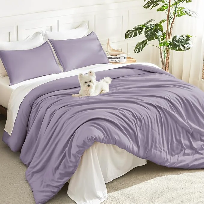 High-End Litanika Grayish Lavender Purple Comforter Set King Size 3 Pieces Lightweight Solid Bedding Comforter Set All Season Fluffy Bed Set 104x90In Comforter amp 2 Pillowcases Pure