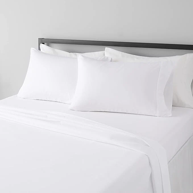 Original Design Amazon Basics Breathable Machine Washable Wrinkle Resistant Microfiber 4-Piece Bed Sheet Set with 14-Inch Deep Pockets King Bright White Solid Contemporary