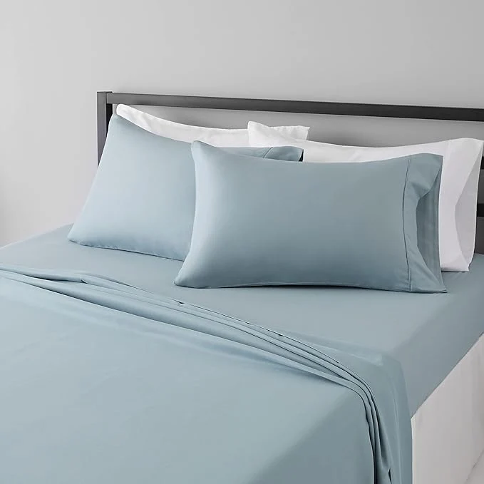 Selected Amazon Basics Lightweight Super Soft Easy Care Microfiber 4 Piece Bed Sheet Set with 14-Inch Deep Pockets King Spa Blue Solid Enhanced