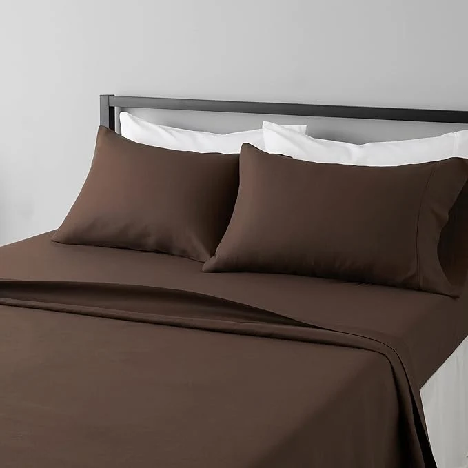 Elite Amazon Basics Lightweight Super Soft Easy Care Microfiber 4 Piece Bed Sheet Set with 14-Inch Deep Pockets Including Fitted Sheets Full Chocolate Solid Reliable