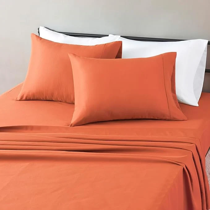 Elegant Amazon Basics Lightweight Microfiber 4-Piece Bed Sheet Set Brick Solid Full First-Class