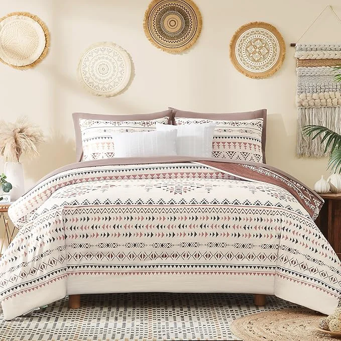 Premium Geniospin King Size Comforter Set- 7 Pieces Boho Bed in a Bag Western Bedding Set for All Seasons Reversible Aztec Bedding Lightweight Comforter Bed Set with Sheets Pillowcases amp Shams Pure