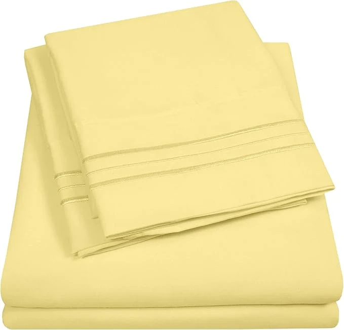 Premium Material 1500 Supreme Collection California King Sheet Sets Pale Yellow – Luxury Hotel Bed Sheets and Pillowcase Set for Cal King Mattress – Extra Soft Elastic Corner Straps Deep Pocket Sheets Pale Yellow Reliable