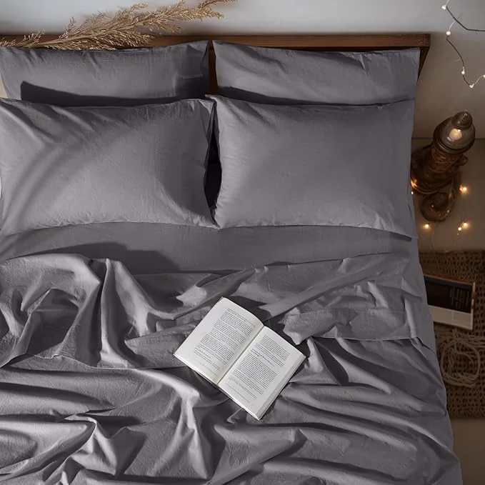 Safe LBRO2M Pure Linen Sheet Set Deep Pocket Up to 16 quot Bed Sheets Sets Natural Flax Beddings Soft Breathable Comfortable for All Seasons 6 Pcs Sheet Set Queen Size Dark Grey World-Class