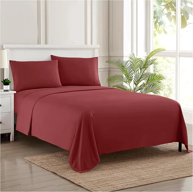 Unique King Size Sheets – Breathable Luxury Bed Sheets with Full Elastic amp Secure Corner Straps Built In – 1800 Supreme Collection Extra Soft Deep Pocket Bedding Set Sheet Set King Burgundy Selected